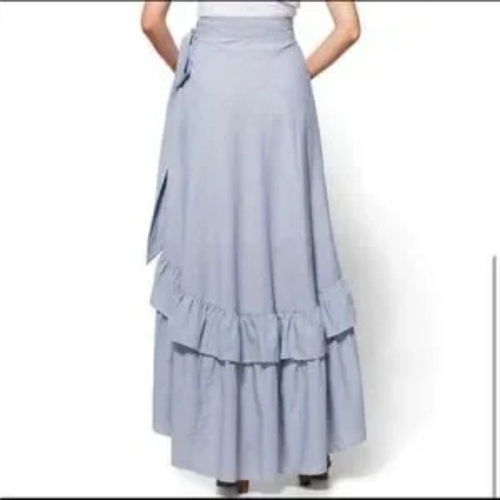 New York & Company Blue/White High-Low Wrap Skirt - Picture 2 of 9